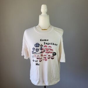 SOURCE FICTION // super soft cut out shoulder graphic come together over me tee